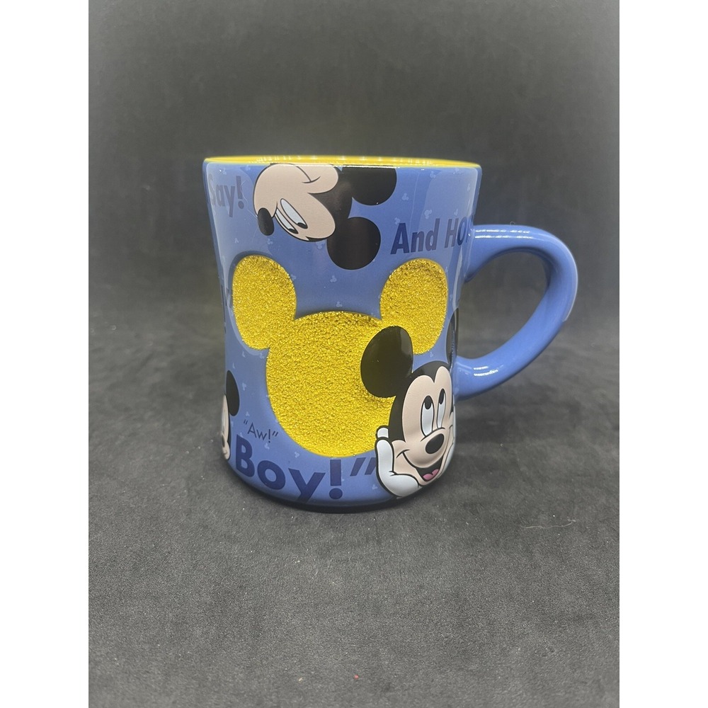 Disney Parks Mickey Mouse 3D Coffee/Tea Mug Blue Yellow Glitter
